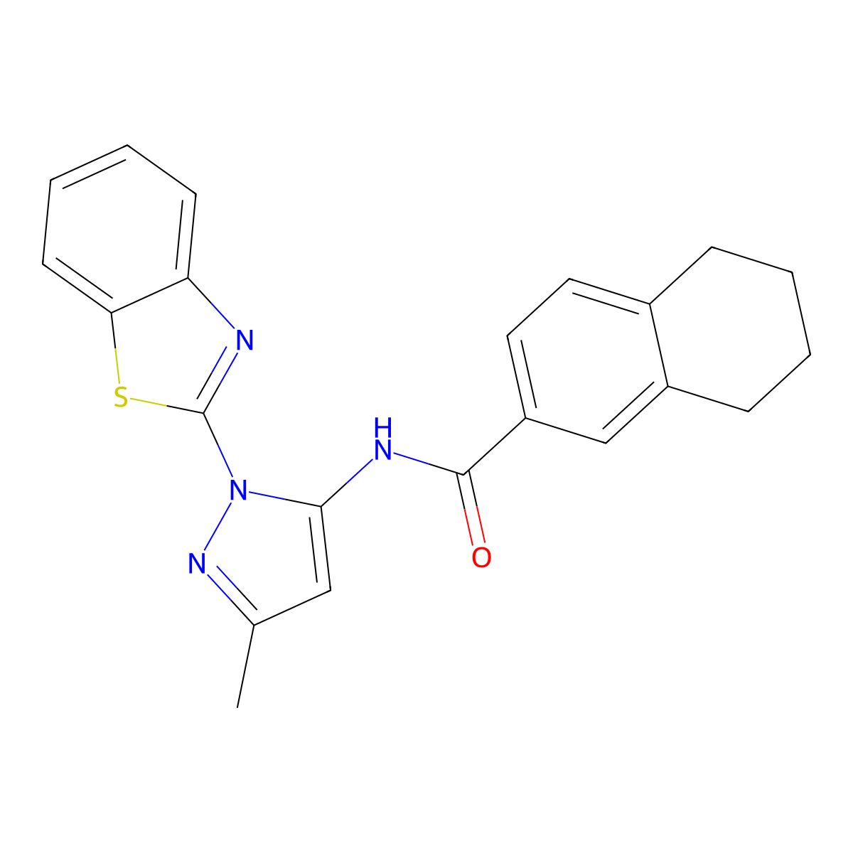N-(1-(benzo[d]thiazol-2-yl)-3-methyl-1H-pyrazol-5-yl)-5,6,7,8-tetrahydronaphthalene-2-carboxamide molecular structure, CAS 1172340-65-6