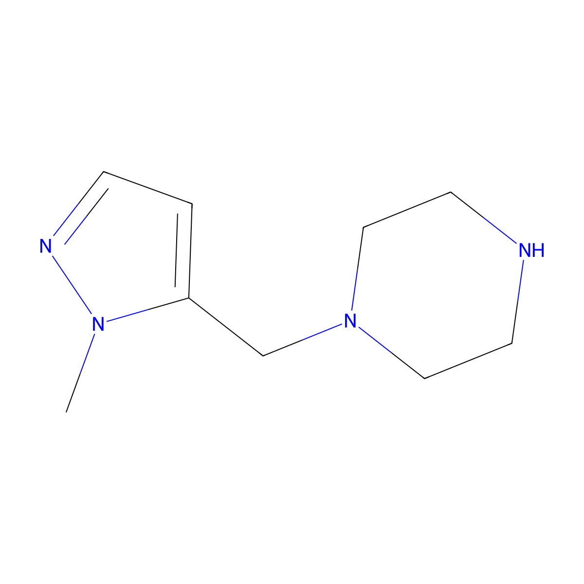 1-[(1-methyl-1H-pyrazol-5-yl)methyl]piperazine molecular structure, CAS 1172340-74-7
