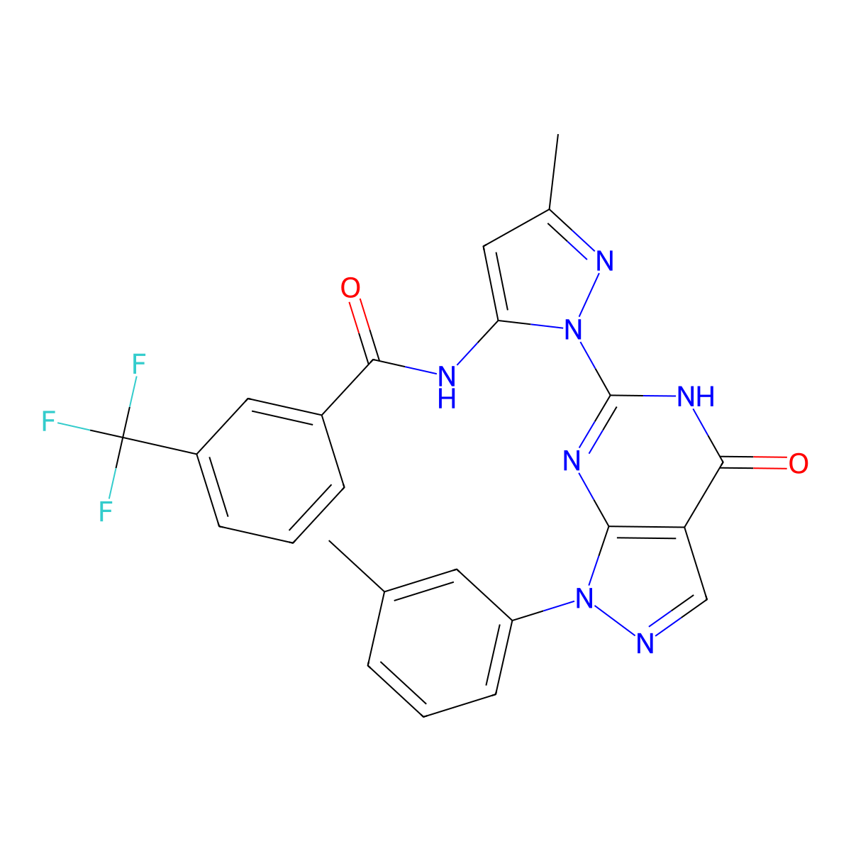 N-(3-methyl-1-(4-oxo-1-(m-tolyl)-4,5-dihydro-1H-pyrazolo[3,4-d]pyrimidin-6-yl)-1H-pyrazol-5-yl)-3-(trifluoromethyl)benzamide molecular structure, CAS 1172340-78-1