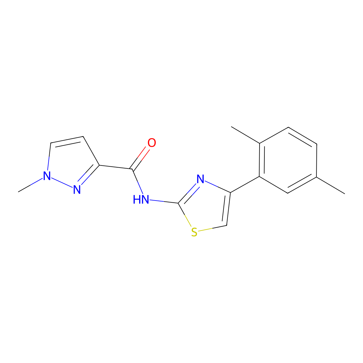 N-[4-(2,5-dimethylphenyl)-1,3-thiazol-2-yl]-1-methyl-1H-pyrazole-3-carboxamide molecular structure, CAS 1172341-03-5