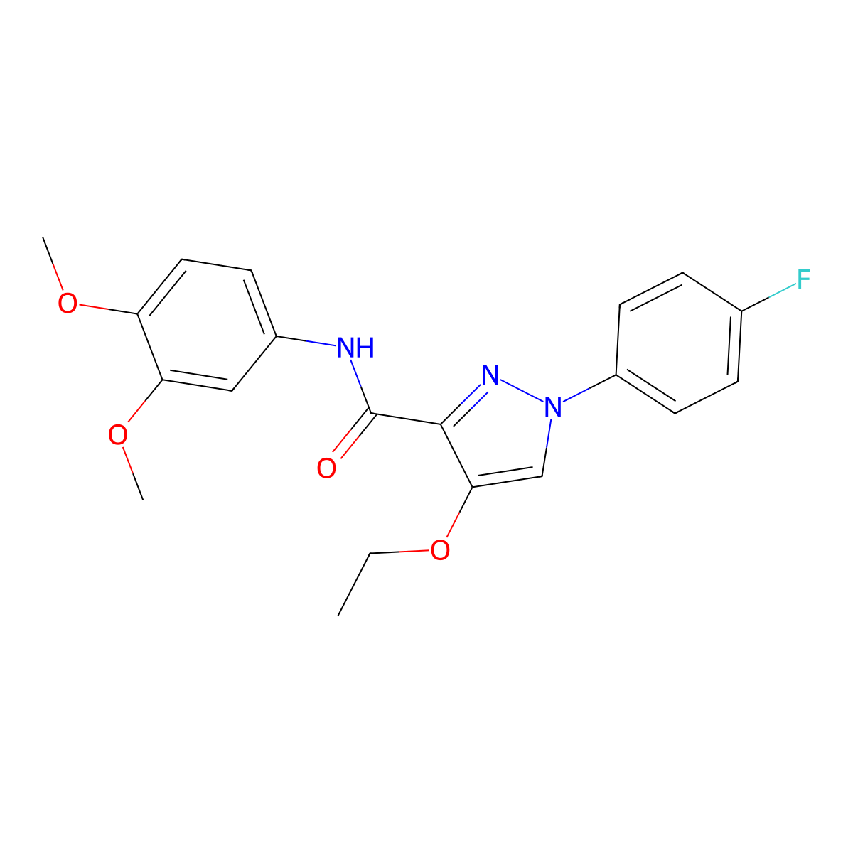 N-(3,4-dimethoxyphenyl)-4-ethoxy-1-(4-fluorophenyl)-1H-pyrazole-3-carboxamide molecular structure, CAS 1172341-14-8