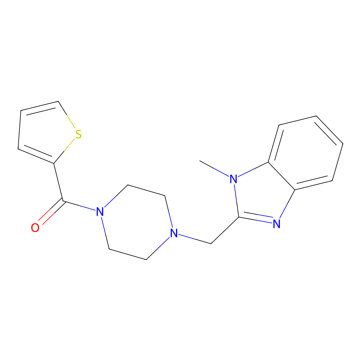 (4-((1-methyl-1H-benzo[d]imidazol-2-yl)methyl)piperazin-1-yl)(thiophen-2-yl)methanone molecular structure, CAS 1172341-53-5