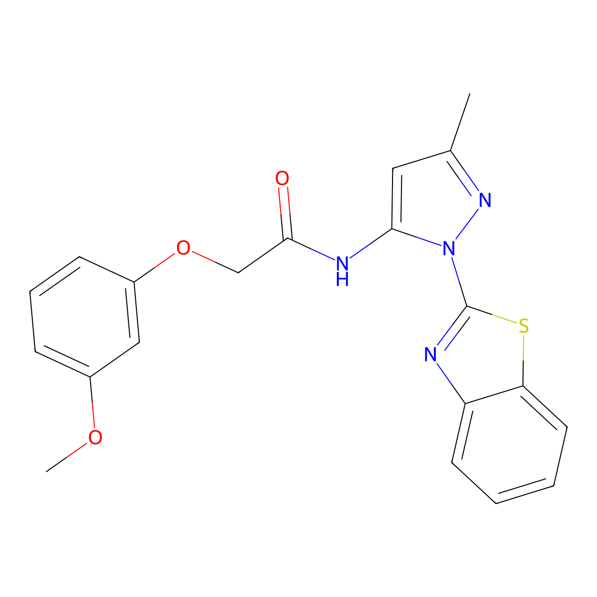 N-(1-(benzo[d]thiazol-2-yl)-3-methyl-1H-pyrazol-5-yl)-2-(3-methoxyphenoxy)acetamide molecular structure, CAS 1172342-24-3