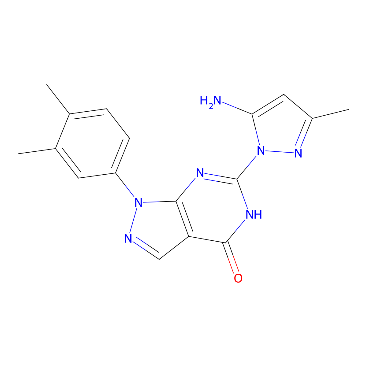 6-(5-amino-3-methyl-1H-pyrazol-1-yl)-1-(3,4-dimethylphenyl)-1H-pyrazolo[3,4-d]pyrimidin-4(5H)-one molecular structure, CAS 1172342-62-9