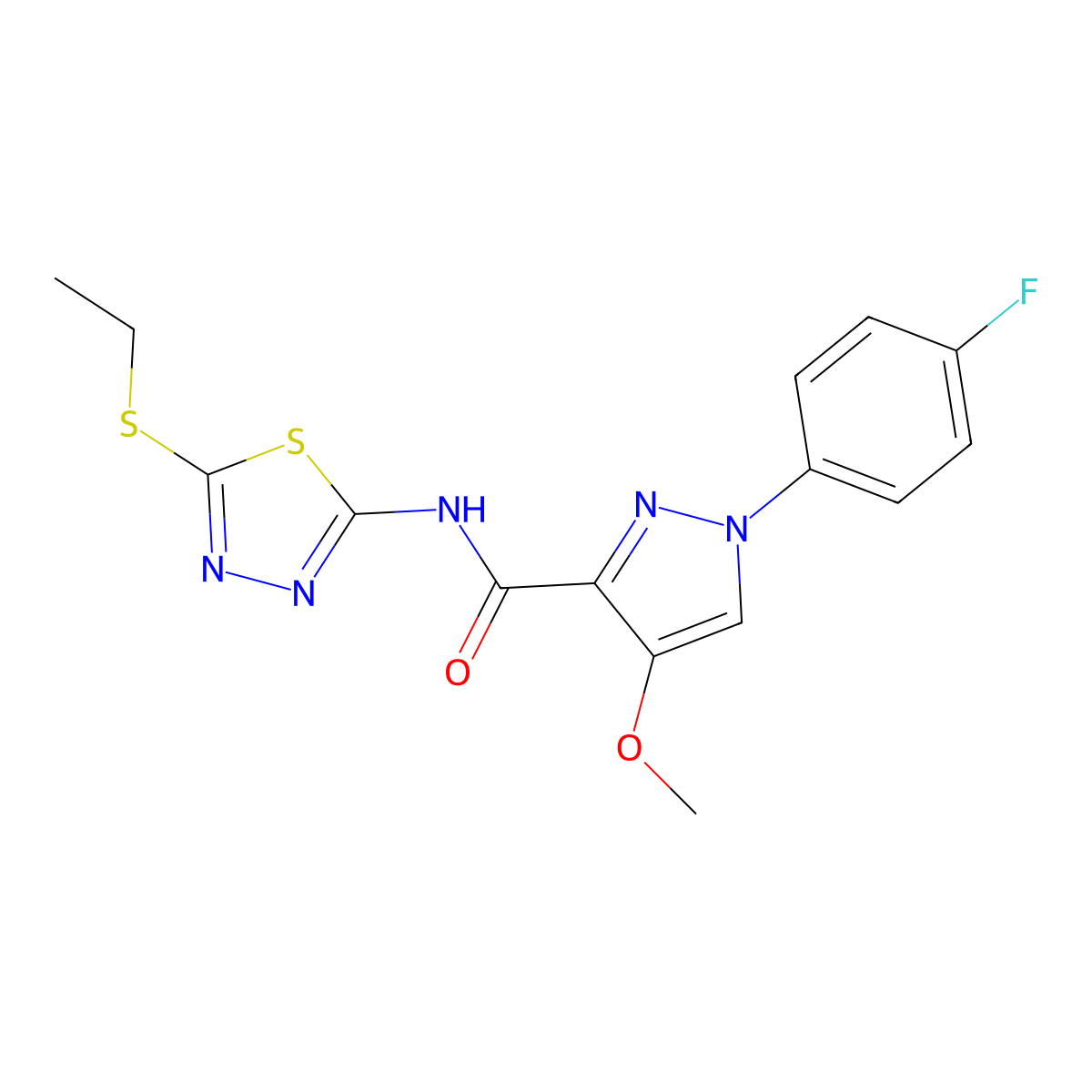 N-(5-(ethylthio)-1,3,4-thiadiazol-2-yl)-1-(4-fluorophenyl)-4-methoxy-1H-pyrazole-3-carboxamide molecular structure, CAS 1172344-23-8