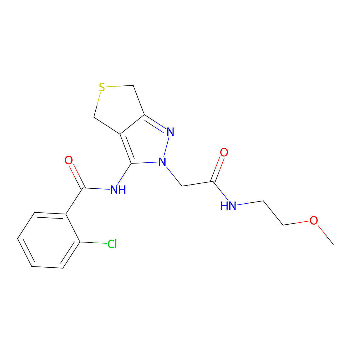 2-chloro-N-(2-(2-((2-methoxyethyl)amino)-2-oxoethyl)-4,6-dihydro-2H-thieno[3,4-c]pyrazol-3-yl)benzamide molecular structure, CAS 1172345-75-3