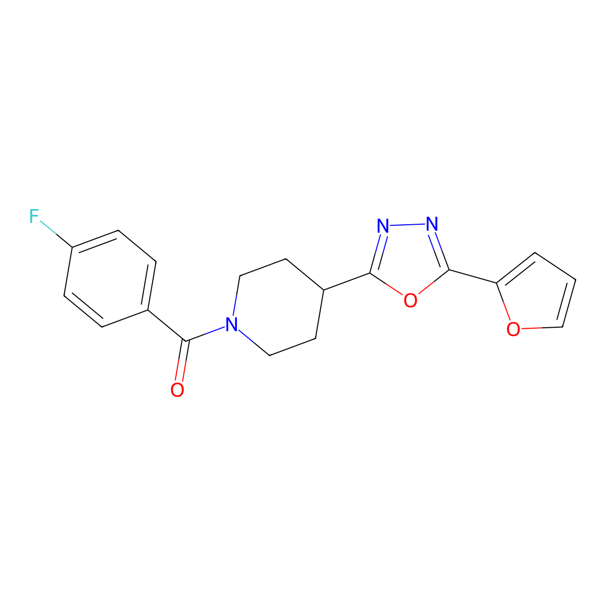 (4-Fluorophenyl)(4-(5-(furan-2-yl)-1,3,4-oxadiazol-2-yl)piperidin-1-yl)methanone molecular structure, CAS 1172346-06-3