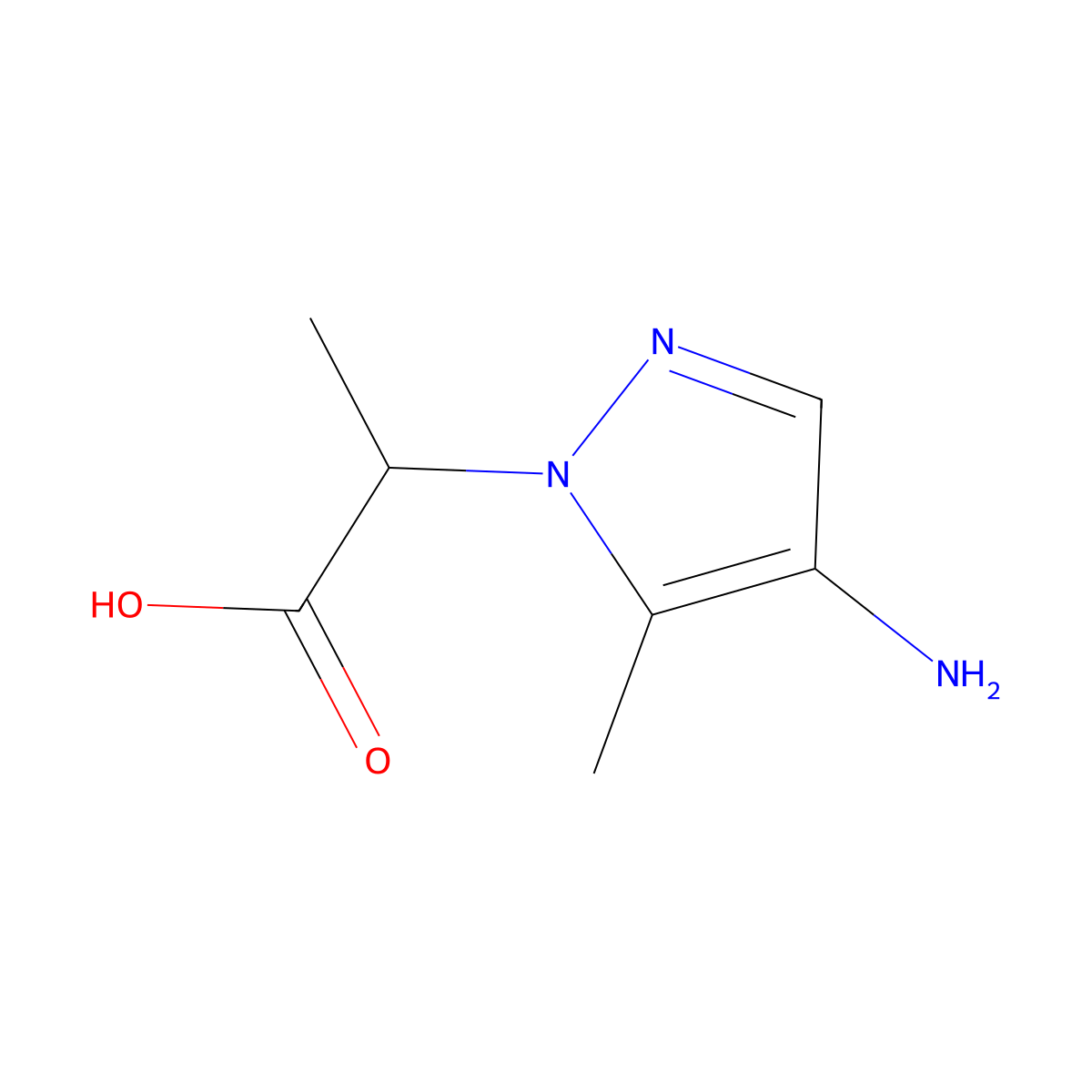 2-(4-amino-5-methyl-1H-pyrazol-1-yl)propanoic acid molecular structure, CAS 1172349-04-0