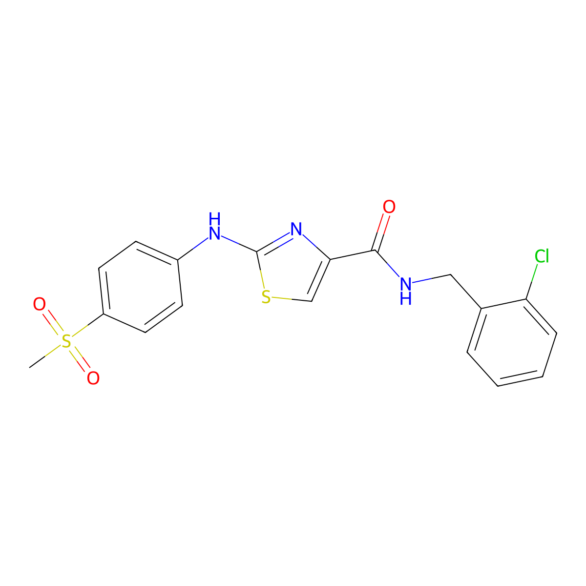 N-(2-chlorobenzyl)-2-((4-(methylsulfonyl)phenyl)amino)thiazole-4-carboxamide molecular structure, CAS 1172349-18-6
