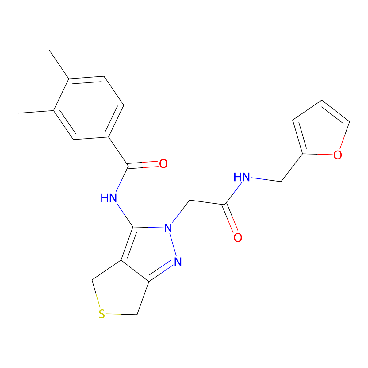 N-(2-(2-((furan-2-ylmethyl)amino)-2-oxoethyl)-4,6-dihydro-2H-thieno[3,4-c]pyrazol-3-yl)-3,4-dimethylbenzamide molecular structure, CAS 1172349-51-7