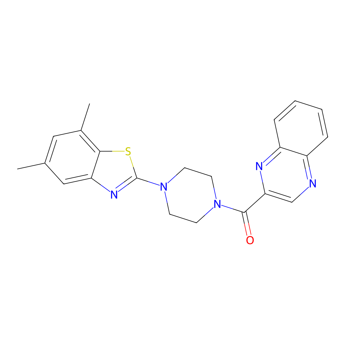 (4-(5,7-Dimethylbenzo[d]thiazol-2-yl)piperazin-1-yl)(quinoxalin-2-yl)methanone molecular structure, CAS 1172350-58-1