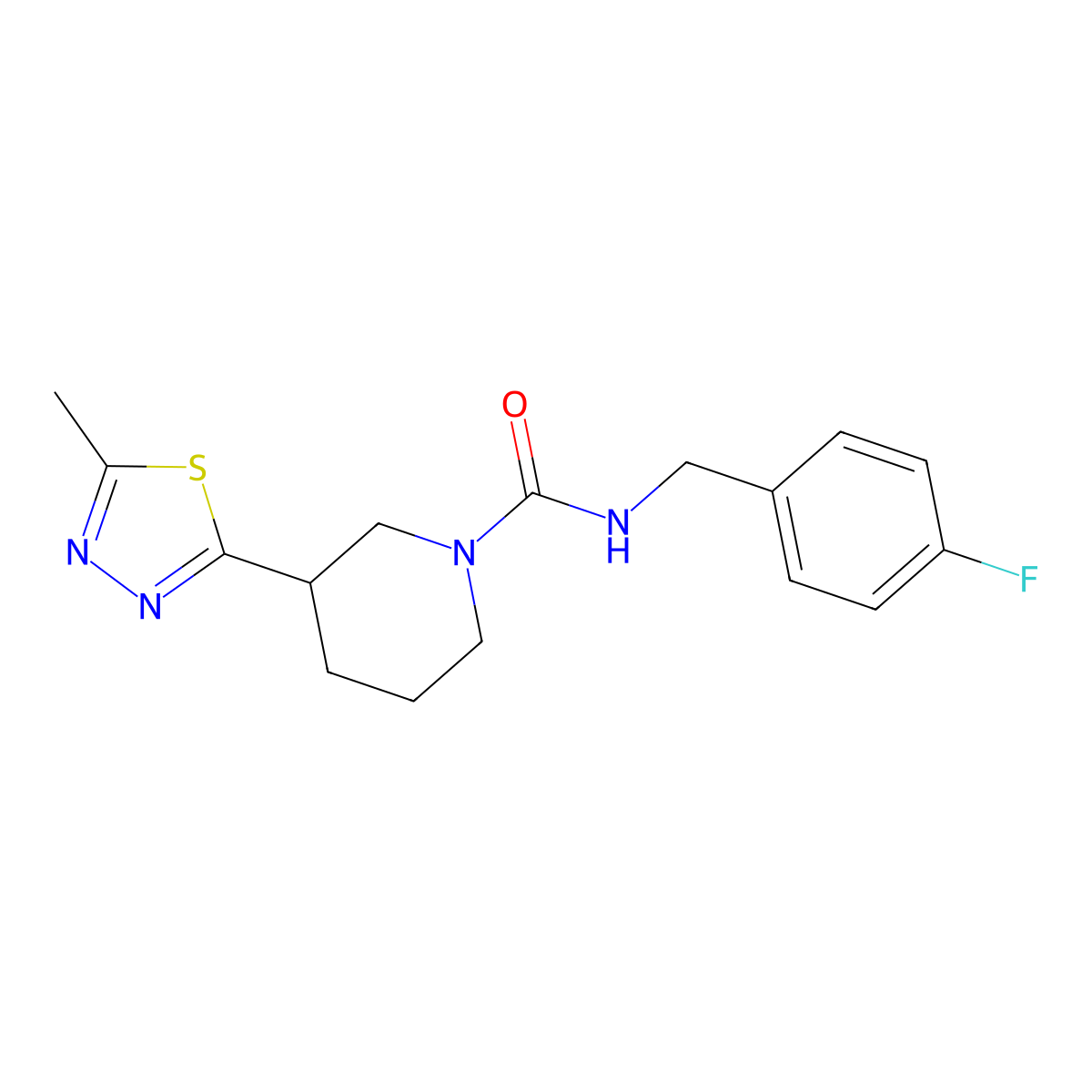 N-(4-fluorobenzyl)-3-(5-methyl-1,3,4-thiadiazol-2-yl)piperidine-1-carboxamide molecular structure, CAS 1172351-46-0