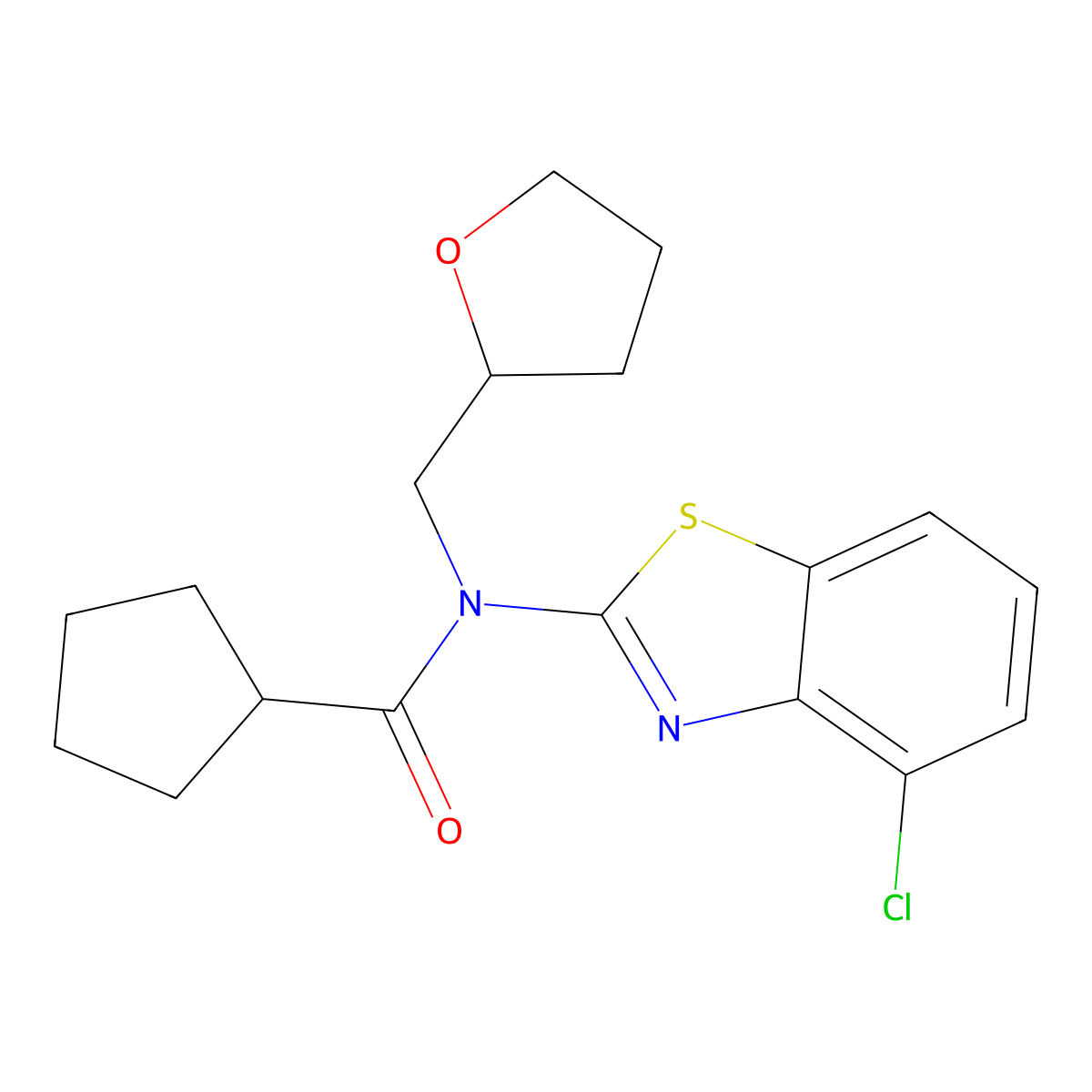 N-(4-chlorobenzo[d]thiazol-2-yl)-N-((tetrahydrofuran-2-yl)methyl)cyclopentanecarboxamide molecular structure, CAS 1172351-93-7
