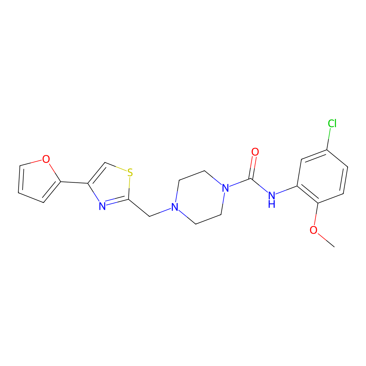 N-(5-chloro-2-methoxyphenyl)-4-((4-(furan-2-yl)thiazol-2-yl)methyl)piperazine-1-carboxamide molecular structure, CAS 1172352-92-9