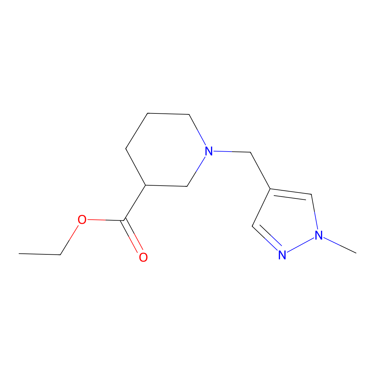 ethyl 1-[(1-methyl-1H-pyrazol-4-yl)methyl]piperidine-3-carboxylate molecular structure, CAS 1172352-99-6
