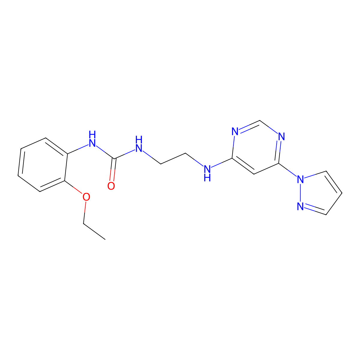 1-(2-((6-(1H-pyrazol-1-yl)pyrimidin-4-yl)amino)ethyl)-3-(2-ethoxyphenyl)urea molecular structure, CAS 1172356-07-8