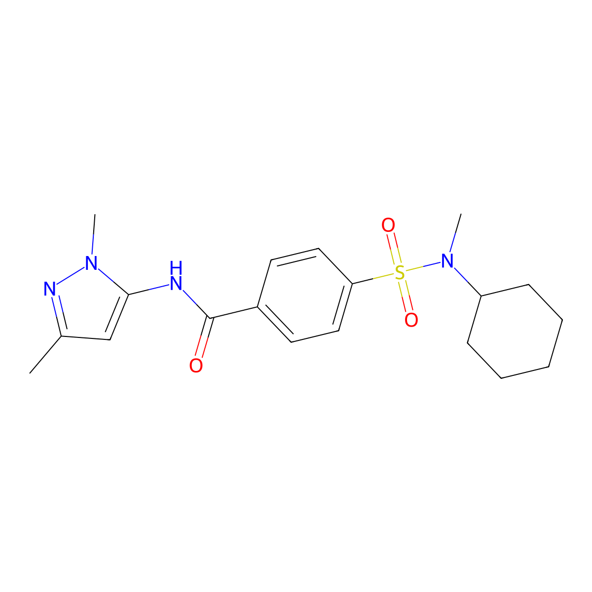 4-(N-cyclohexyl-N-methylsulfamoyl)-N-(1,3-dimethyl-1H-pyrazol-5-yl)benzamide molecular structure, CAS 1172357-29-7