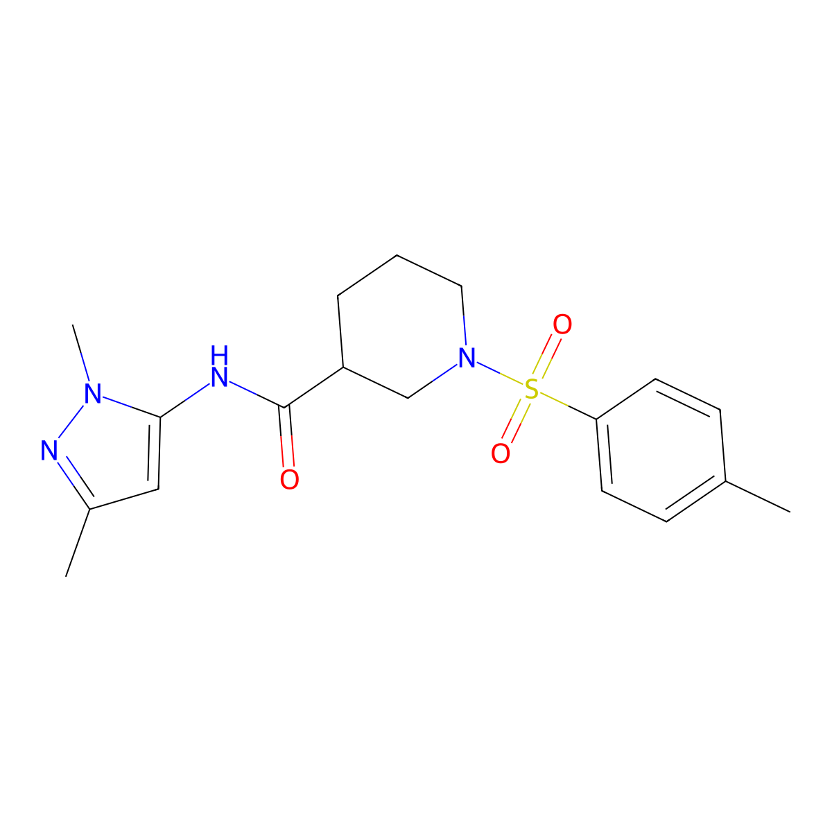 N-(1,3-dimethyl-1H-pyrazol-5-yl)-1-(4-methylbenzenesulfonyl)piperidine-3-carboxamide molecular structure, CAS 1172357-38-8