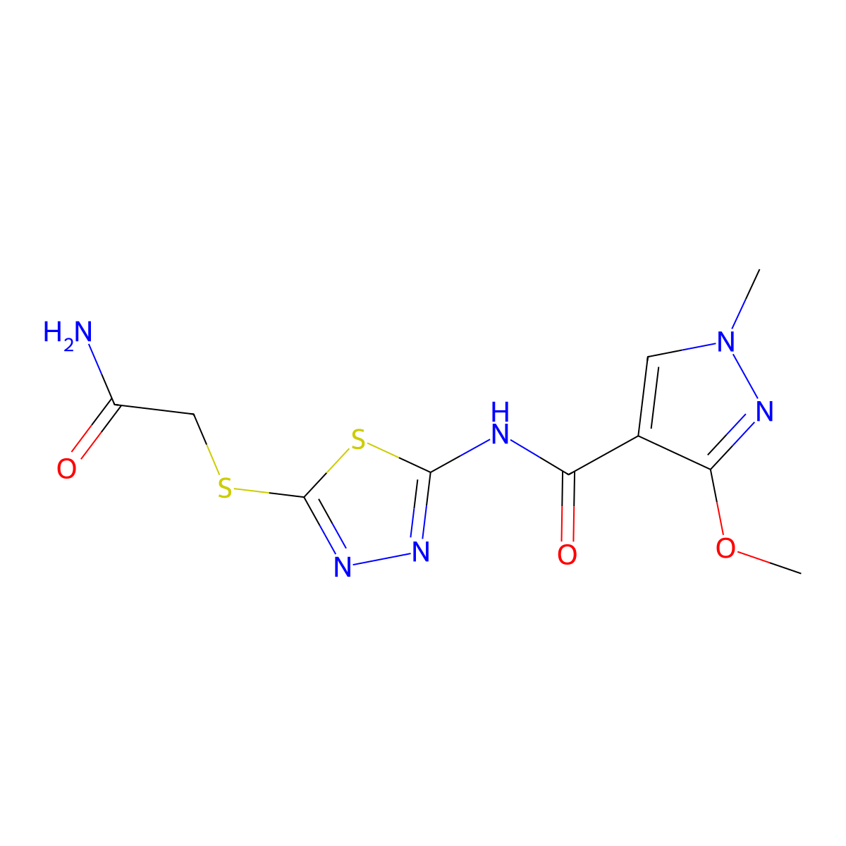 N-(5-((2-amino-2-oxoethyl)thio)-1,3,4-thiadiazol-2-yl)-3-methoxy-1-methyl-1H-pyrazole-4-carboxamide molecular structure, CAS 1172359-57-7