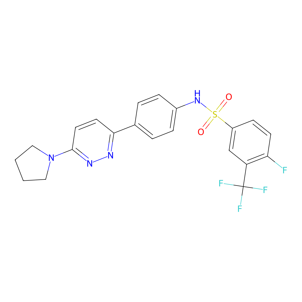 4-fluoro-N-[4-(6-pyrrolidin-1-ylpyridazin-3-yl)phenyl]-3-(trifluoromethyl)benzenesulfonamide molecular structure, CAS 1172362-44-5