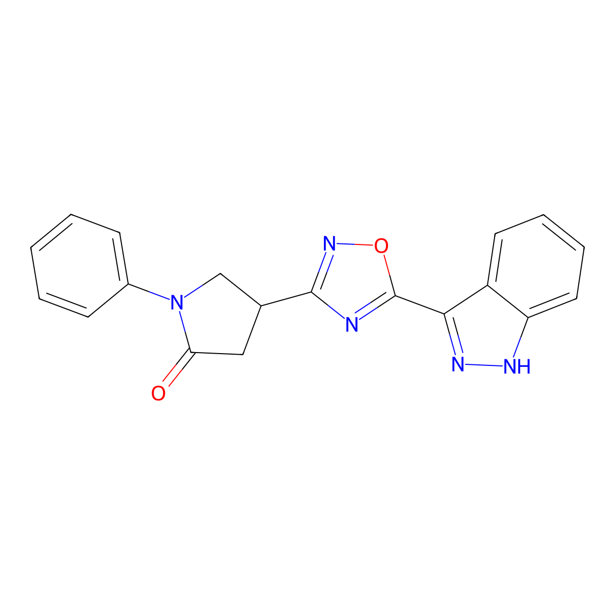 4-[5-(1H-indazol-3-yl)-1,2,4-oxadiazol-3-yl]-1-phenylpyrrolidin-2-one molecular structure, CAS 1172362-69-4