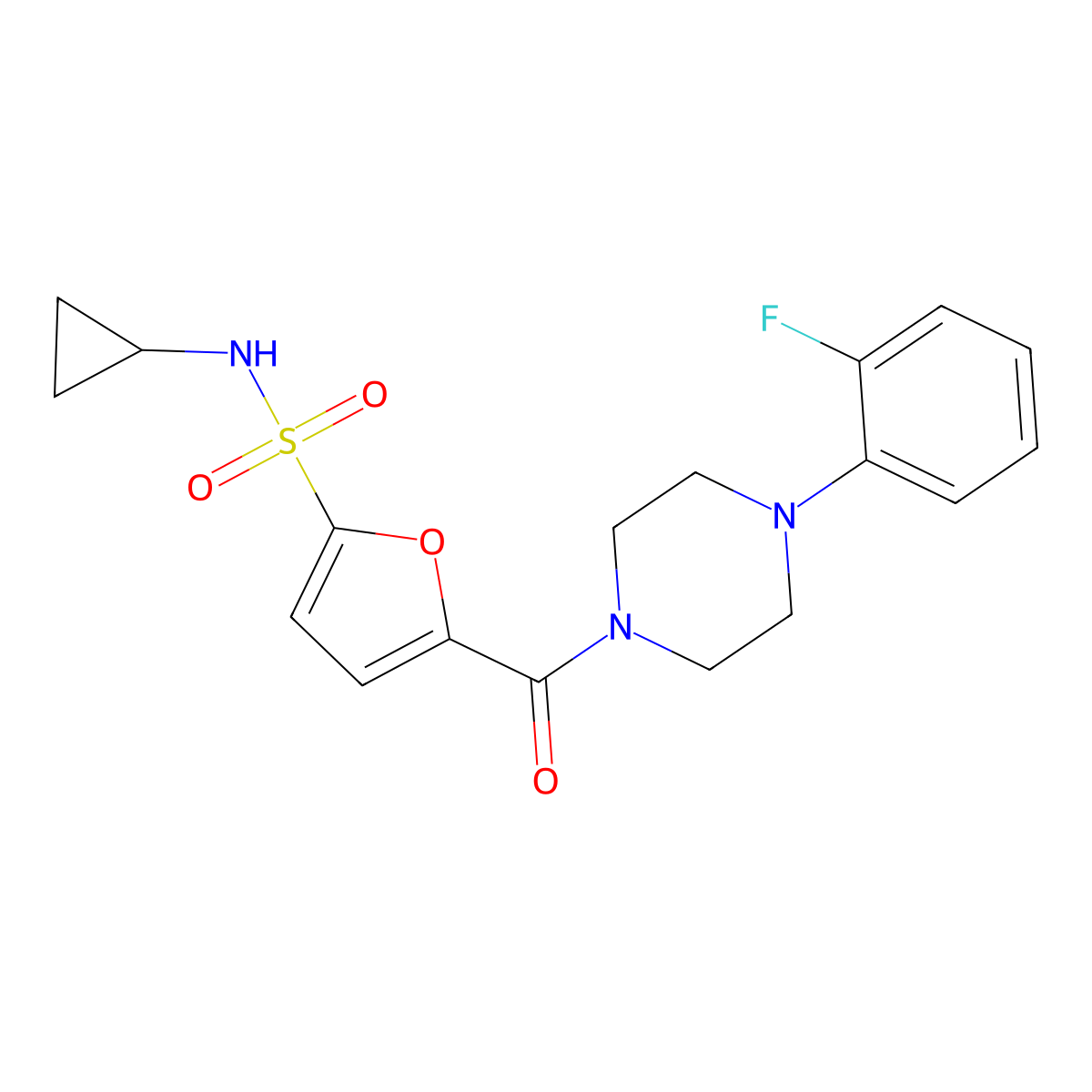 N-cyclopropyl-5-[4-(2-fluorophenyl)piperazine-1-carbonyl]furan-2-sulfonamide molecular structure, CAS 1172364-38-3