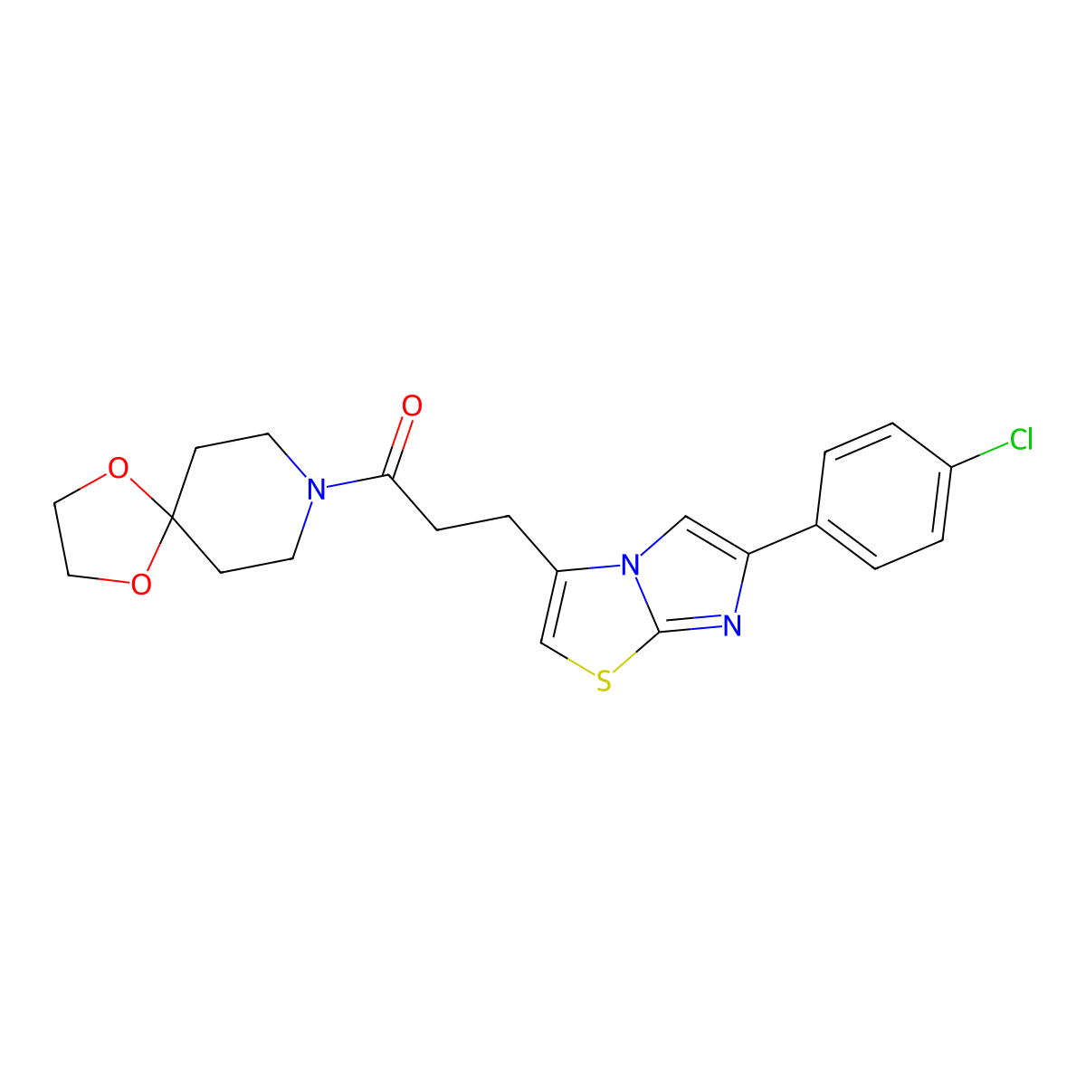 3-(6-(4-Chlorophenyl)imidazo[2,1-b]thiazol-3-yl)-1-(1,4-dioxa-8-azaspiro[4.5]decan-8-yl)propan-1-one molecular structure, CAS 1172364-84-9