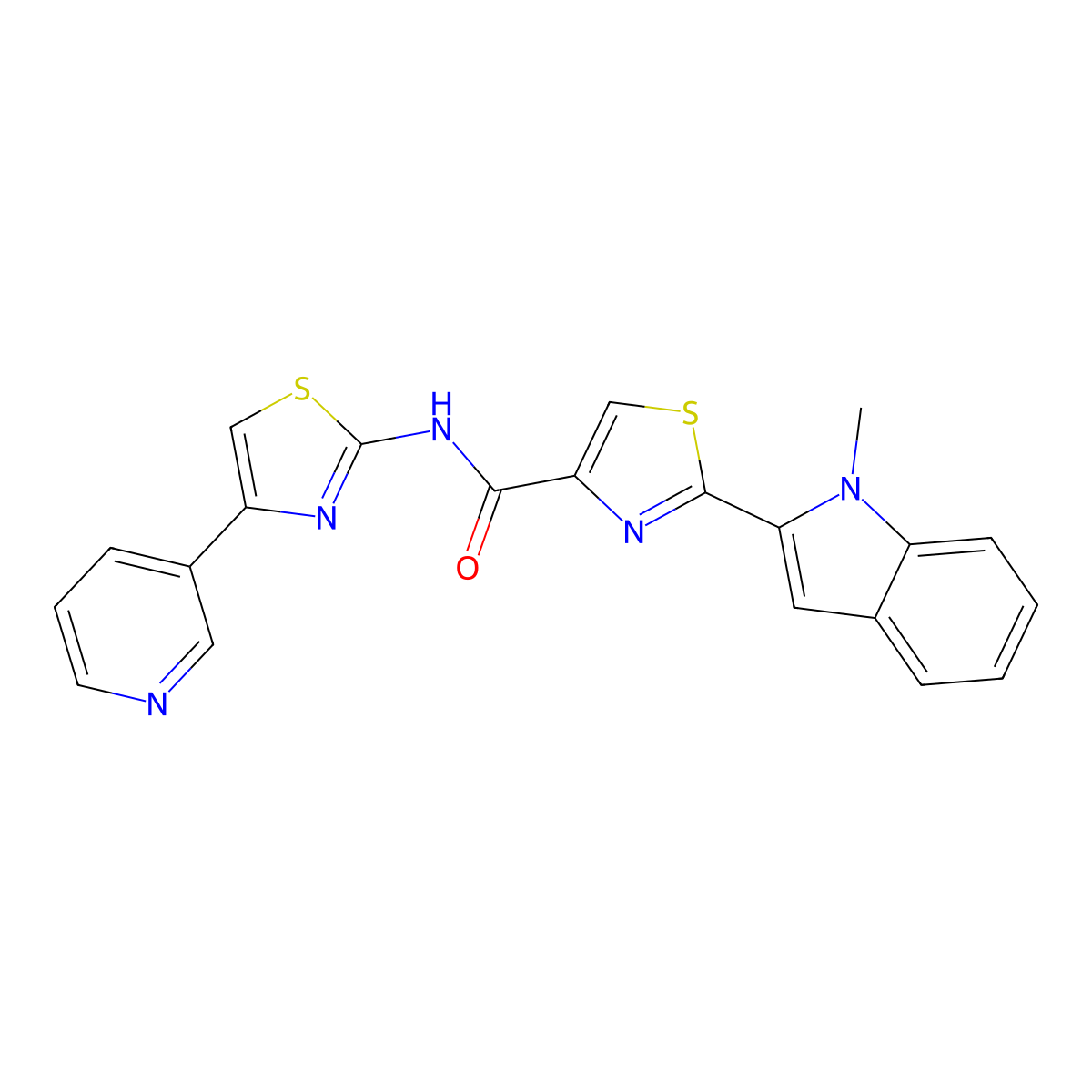 2-(1-methyl-1H-indol-2-yl)-N-(4-(pyridin-3-yl)thiazol-2-yl)thiazole-4-carboxamide molecular structure, CAS 1172365-90-0