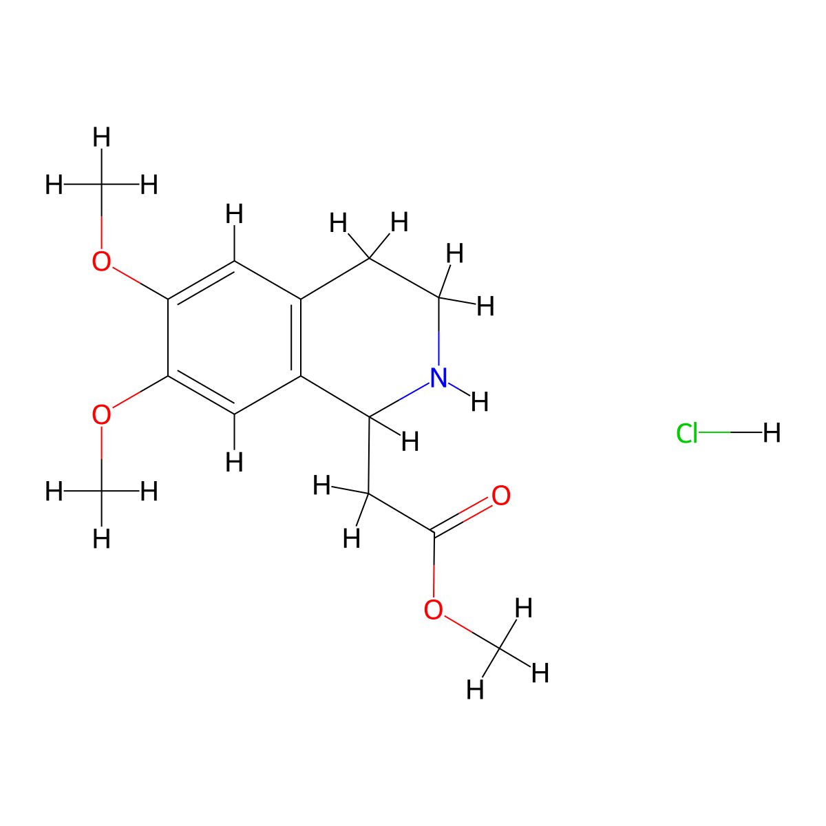 Methyl (6,7-dimethoxy-1,2,3,4-tetrahydroisoquinolin-1-yl)acetate hydrochloride molecular structure, CAS 1172366-78-7