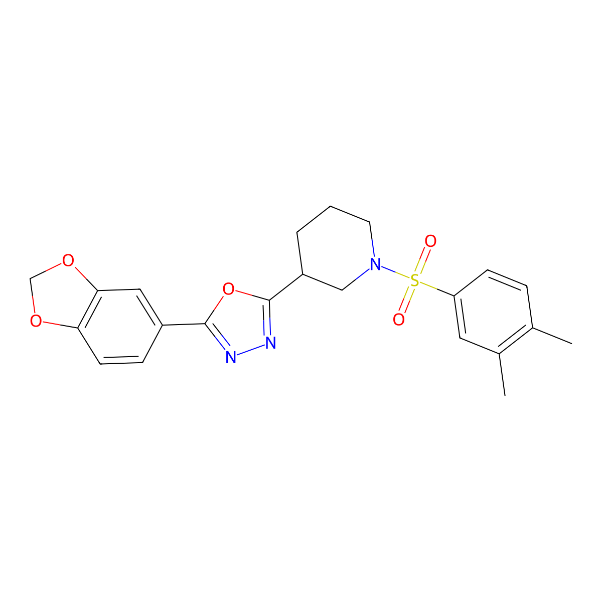 2-(Benzo[d][1,3]dioxol-5-yl)-5-(1-((3,4-dimethylphenyl)sulfonyl)piperidin-3-yl)-1,3,4-oxadiazole molecular structure, CAS 1172367-01-9
