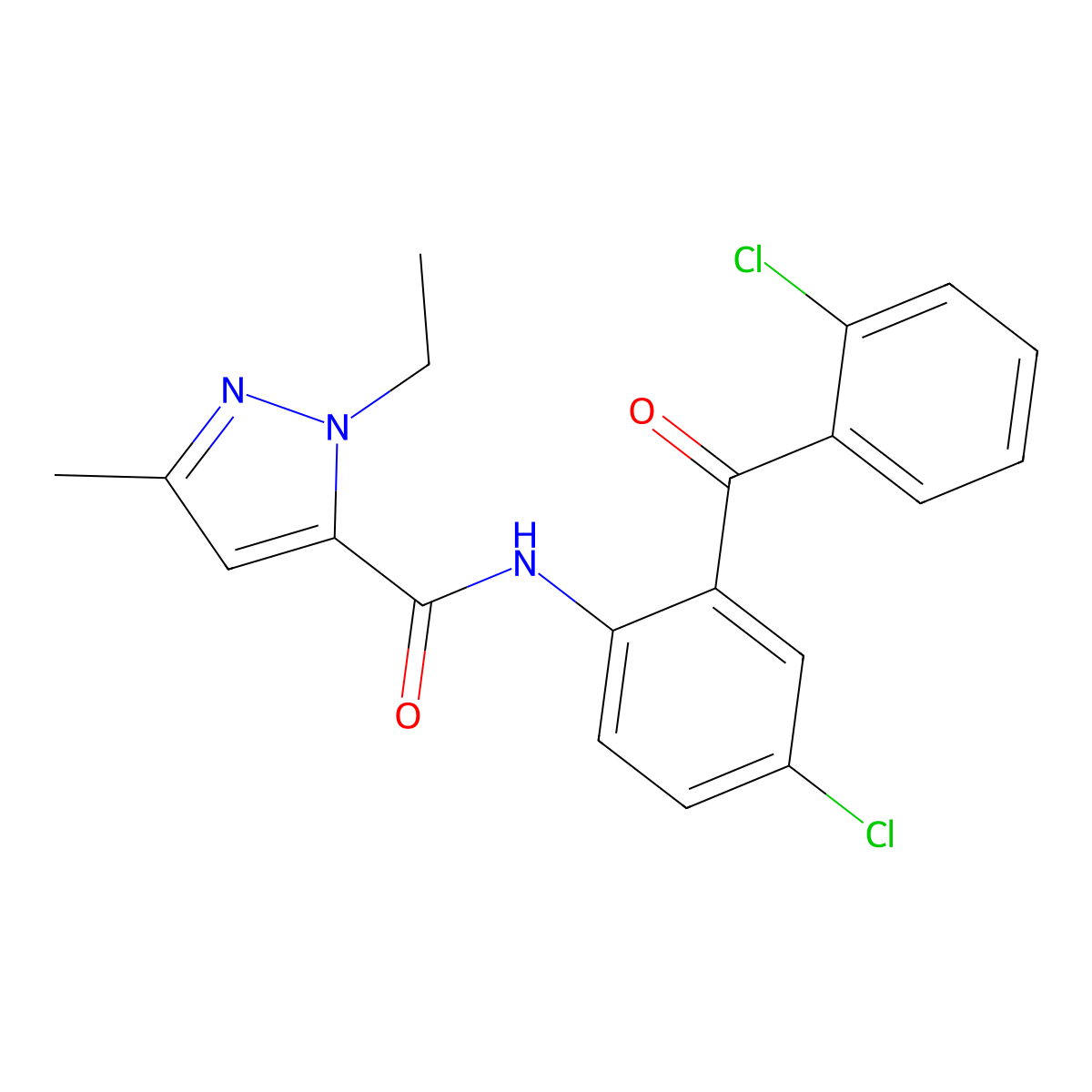 N-[4-chloro-2-(2-chlorobenzoyl)phenyl]-1-ethyl-3-methyl-1H-pyrazole-5-carboxamide molecular structure, CAS 1172368-49-8