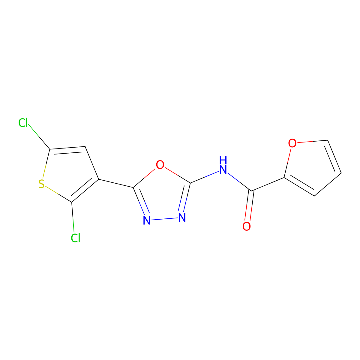 N-[5-(2,5-dichlorothiophen-3-yl)-1,3,4-oxadiazol-2-yl]furan-2-carboxamide molecular structure, CAS 1172369-78-6