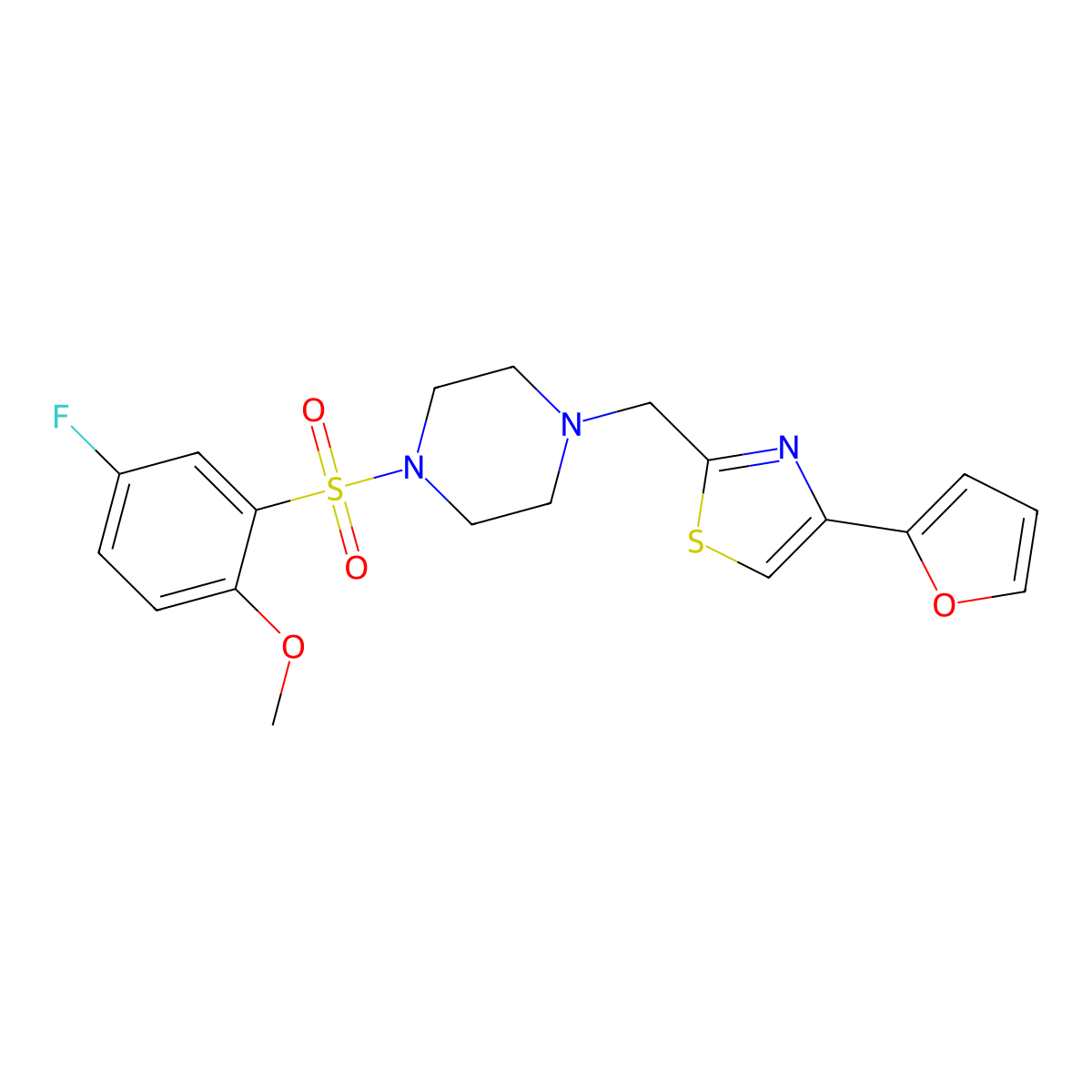 2-((4-((5-Fluoro-2-methoxyphenyl)sulfonyl)piperazin-1-yl)methyl)-4-(furan-2-yl)thiazole molecular structure, CAS 1172369-79-7