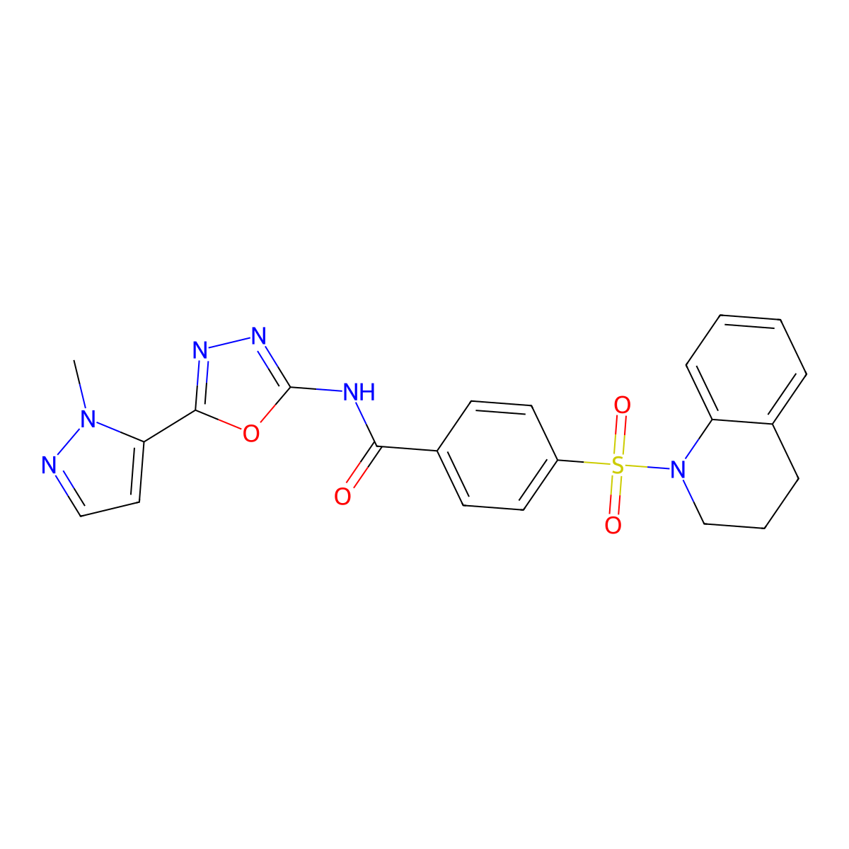 4-((3,4-dihydroquinolin-1(2H)-yl)sulfonyl)-N-(5-(1-methyl-1H-pyrazol-5-yl)-1,3,4-oxadiazol-2-yl)benzamide molecular structure, CAS 1172370-26-1