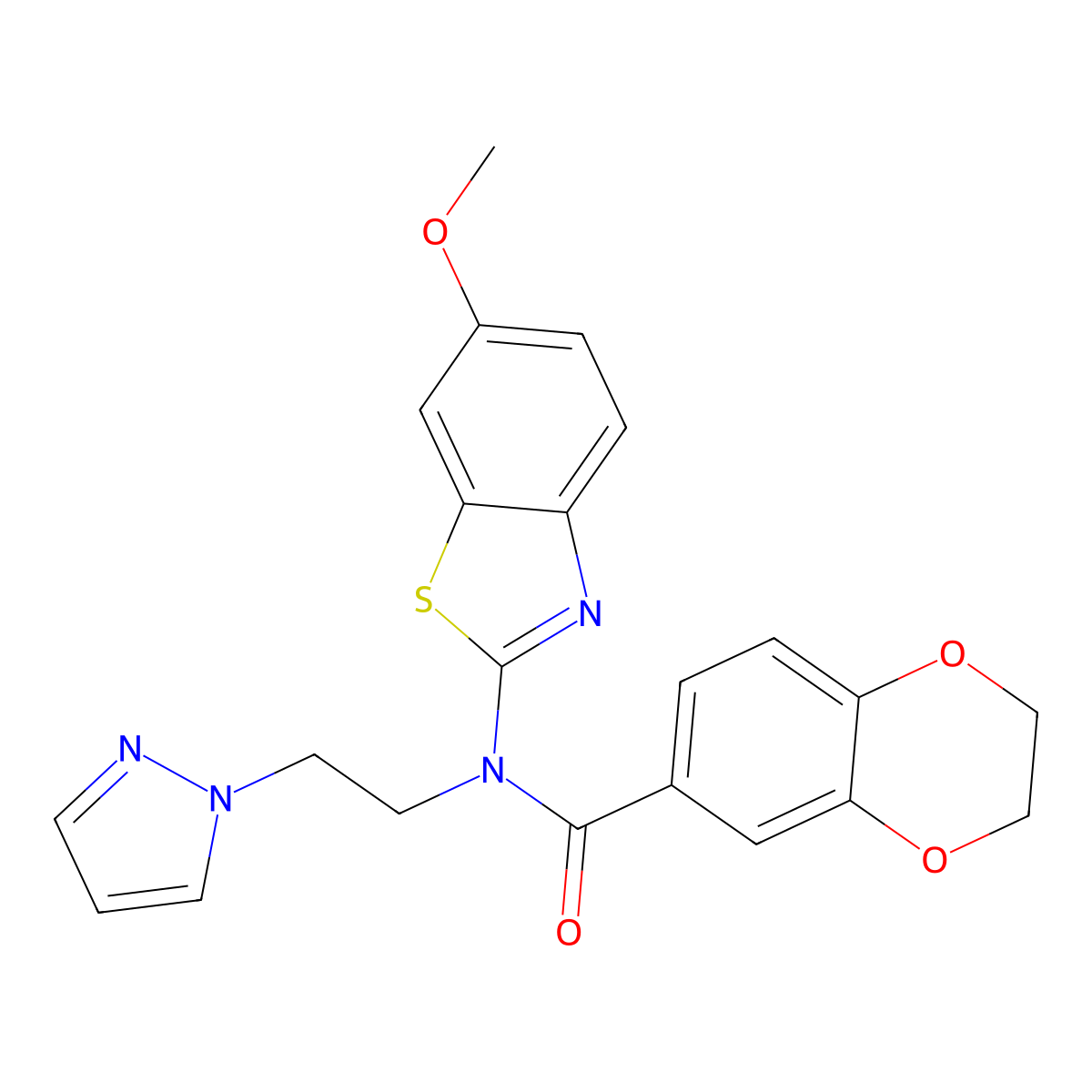 N-(2-(1H-pyrazol-1-yl)ethyl)-N-(6-methoxybenzo[d]thiazol-2-yl)-2,3-dihydrobenzo[b][1,4]dioxine-6-carboxamide molecular structure, CAS 1172370-54-5