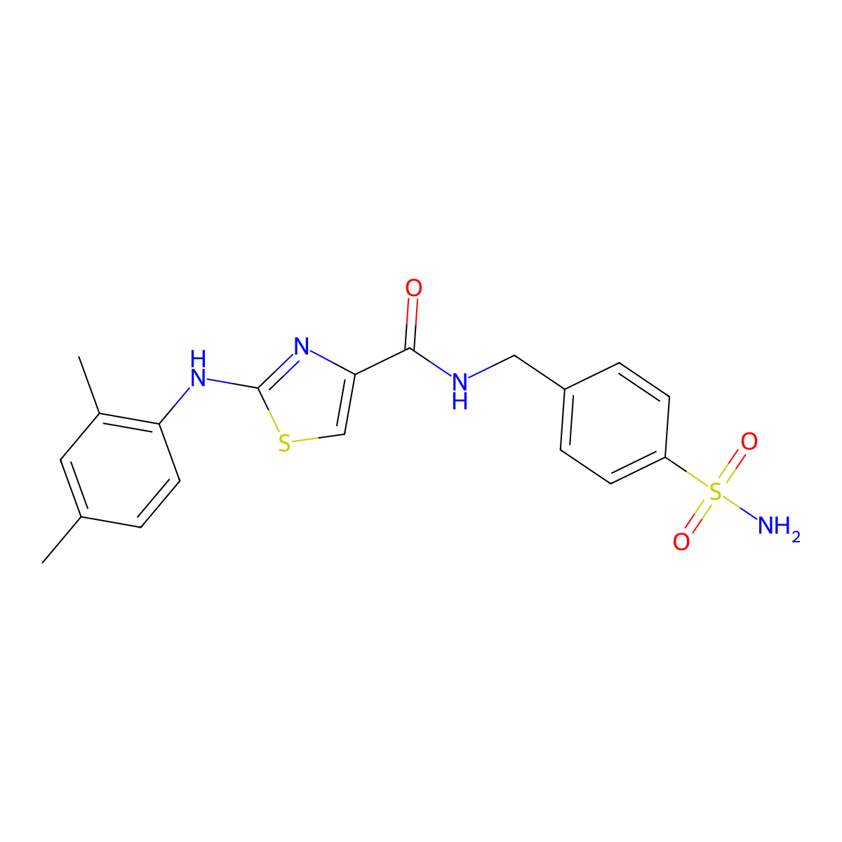 2-((2,4-dimethylphenyl)amino)-N-(4-sulfamoylbenzyl)thiazole-4-carboxamide molecular structure, CAS 1172375-52-8