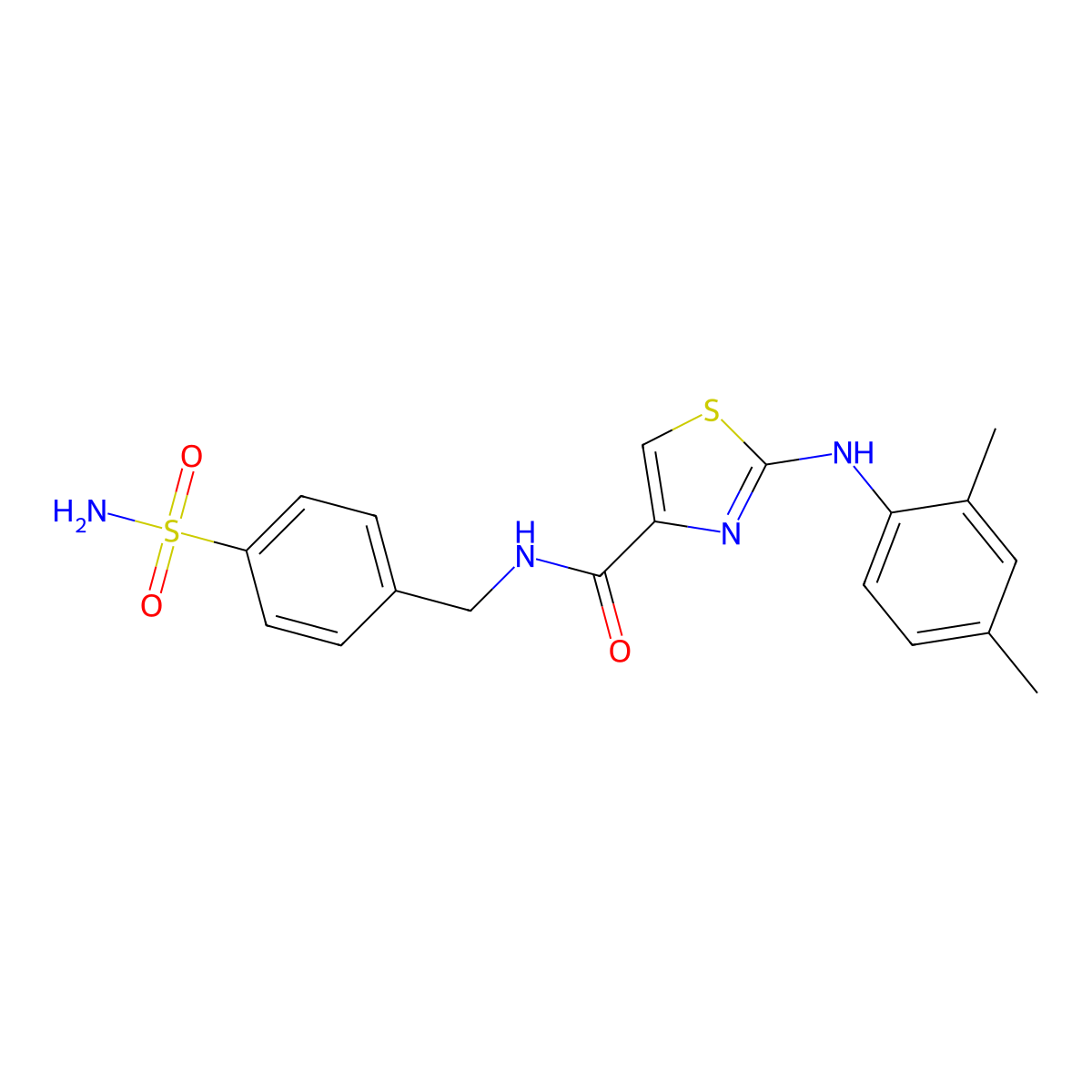 2-((2,4-dimethylphenyl)amino)-N-(4-sulfamoylbenzyl)thiazole-4-carboxamide molecular structure, CAS 1172375-52-8