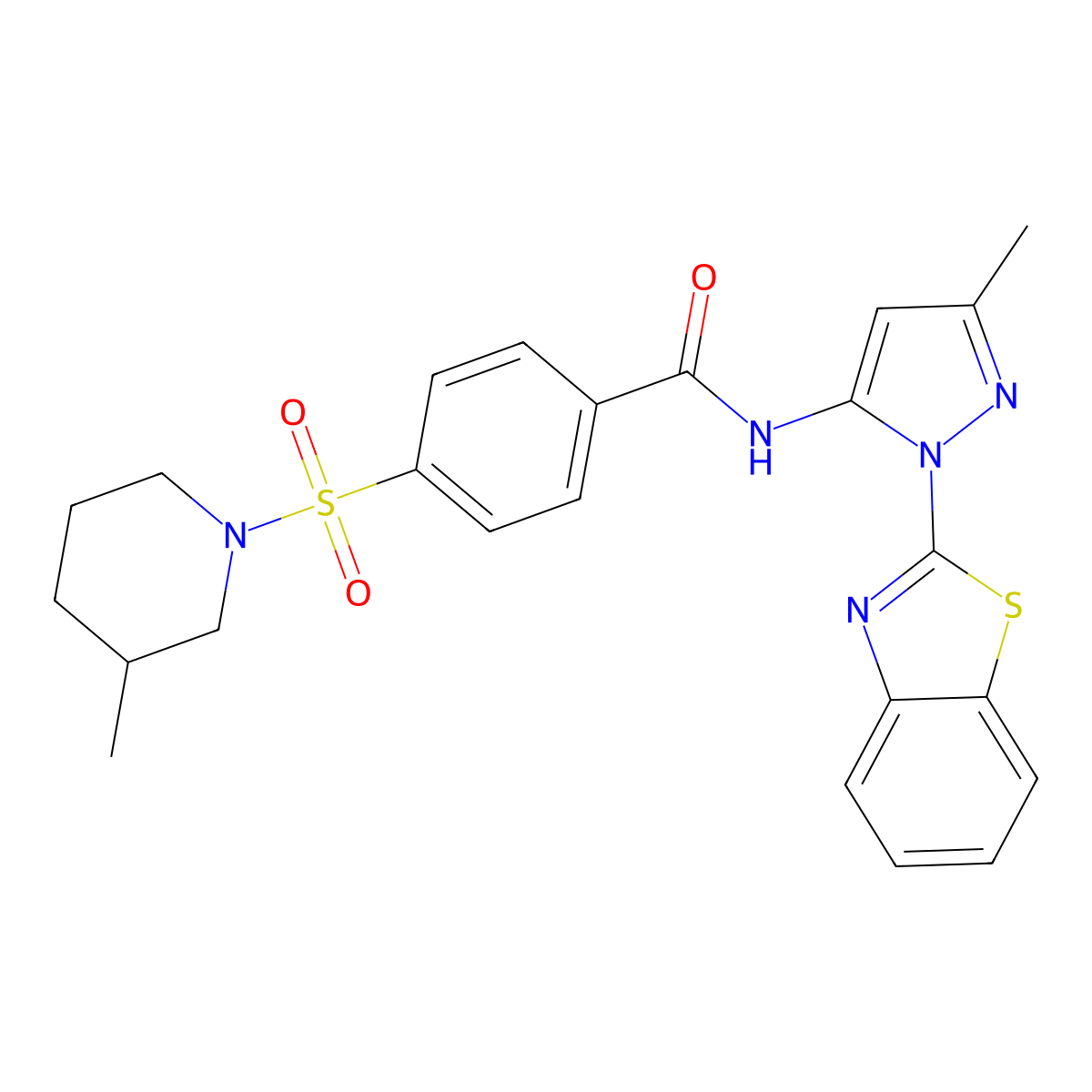 N-(1-(benzo[d]thiazol-2-yl)-3-methyl-1H-pyrazol-5-yl)-4-((3-methylpiperidin-1-yl)sulfonyl)benzamide molecular structure, CAS 1172376-43-0