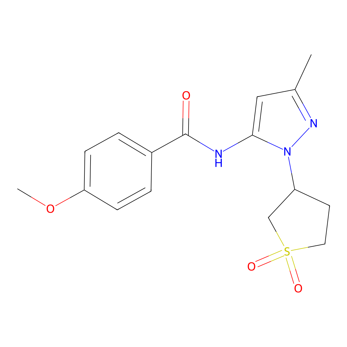 N-[1-(1,1-dioxo-1lambda6-thiolan-3-yl)-3-methyl-1H-pyrazol-5-yl]-4-methoxybenzamide molecular structure, CAS 1172379-54-2