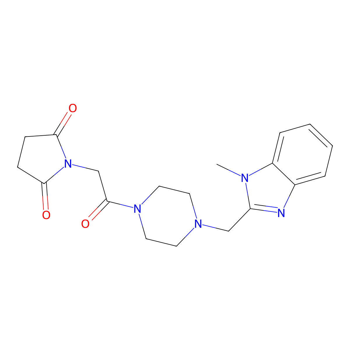 1-(2-(4-((1-methyl-1H-benzo[d]imidazol-2-yl)methyl)piperazin-1-yl)-2-oxoethyl)pyrrolidine-2,5-dione molecular structure, CAS 1172379-56-4