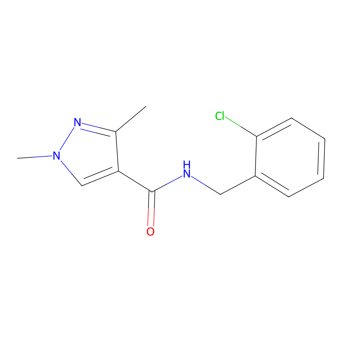 N-(2-chlorobenzyl)-1,3-dimethyl-1H-pyrazole-4-carboxamide molecular structure, CAS 1172379-62-2