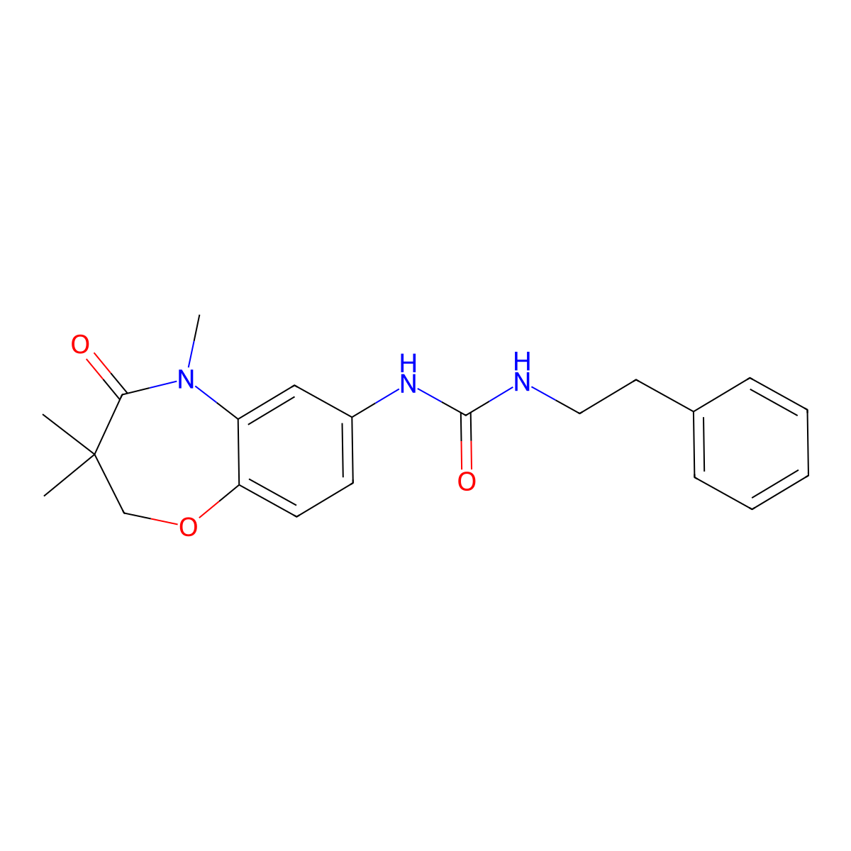 1-Phenethyl-3-(3,3,5-trimethyl-4-oxo-2,3,4,5-tetrahydrobenzo[b][1,4]oxazepin-7-yl)urea molecular structure, CAS 1172379-93-9