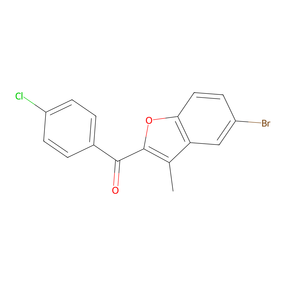 (5-Bromo-3-methyl-1-benzofuran-2-yl)(4-chlorophenyl)methanone molecular structure, CAS 117238-81-0
