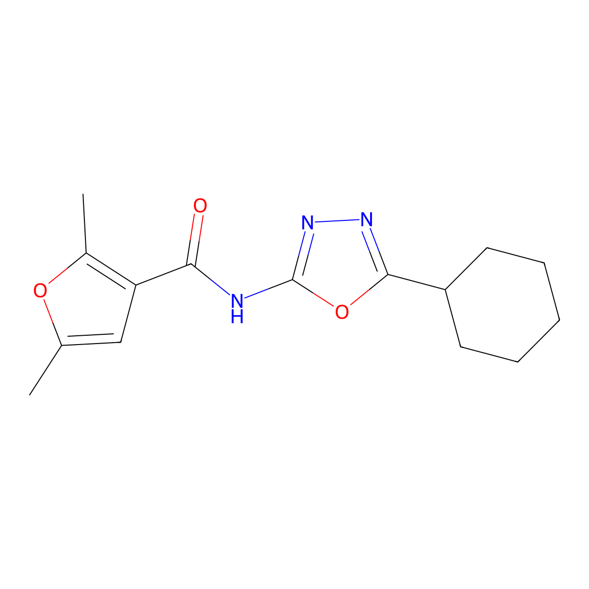 N-(5-cyclohexyl-1,3,4-oxadiazol-2-yl)-2,5-dimethylfuran-3-carboxamide molecular structure, CAS 1172380-69-6