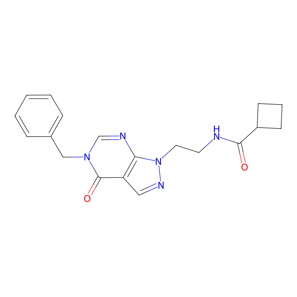 N-(2-(5-benzyl-4-oxo-4,5-dihydro-1H-pyrazolo[3,4-d]pyrimidin-1-yl)ethyl)cyclobutanecarboxamide molecular structure, CAS 1172381-43-9