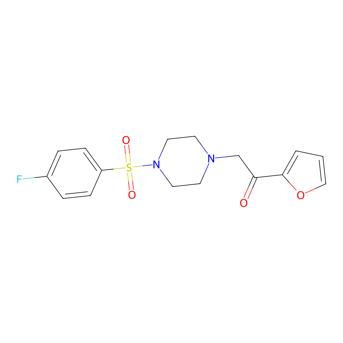 2-(4-((4-Fluorophenyl)sulfonyl)piperazin-1-yl)-1-(furan-2-yl)ethanone molecular structure, CAS 1172382-34-1