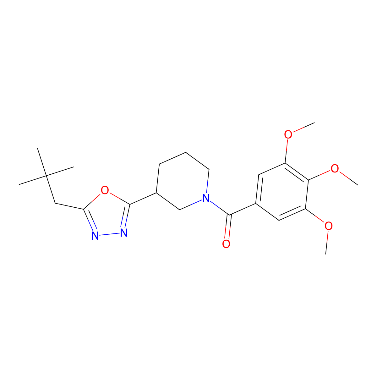 (3-(5-Neopentyl-1,3,4-oxadiazol-2-yl)piperidin-1-yl)(3,4,5-trimethoxyphenyl)methanone molecular structure, CAS 1172382-76-1
