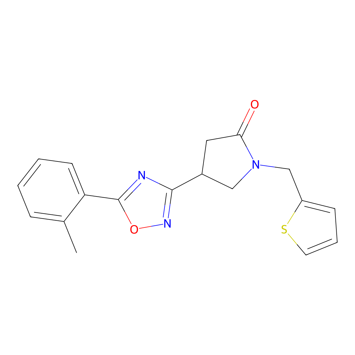 4-[5-(2-Methylphenyl)-1,2,4-oxadiazol-3-yl]-1-(thiophen-2-ylmethyl)pyrrolidin-2-one molecular structure, CAS 1172383-69-5