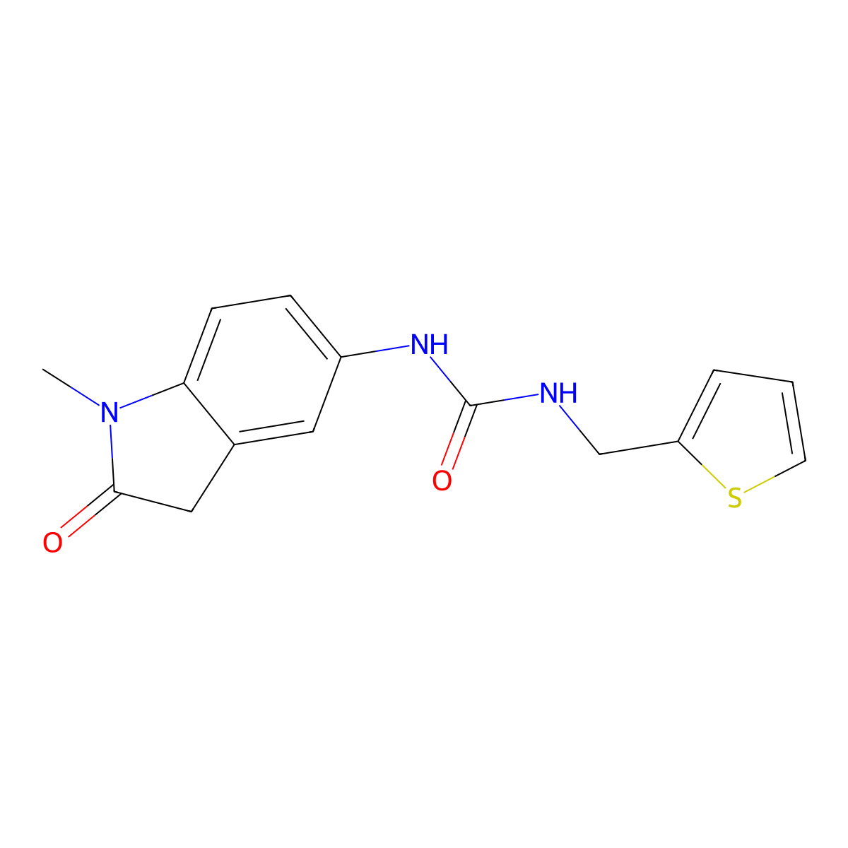 3-(1-methyl-2-oxo-2,3-dihydro-1H-indol-5-yl)-1-[(thiophen-2-yl)methyl]urea molecular structure, CAS 1172384-38-1