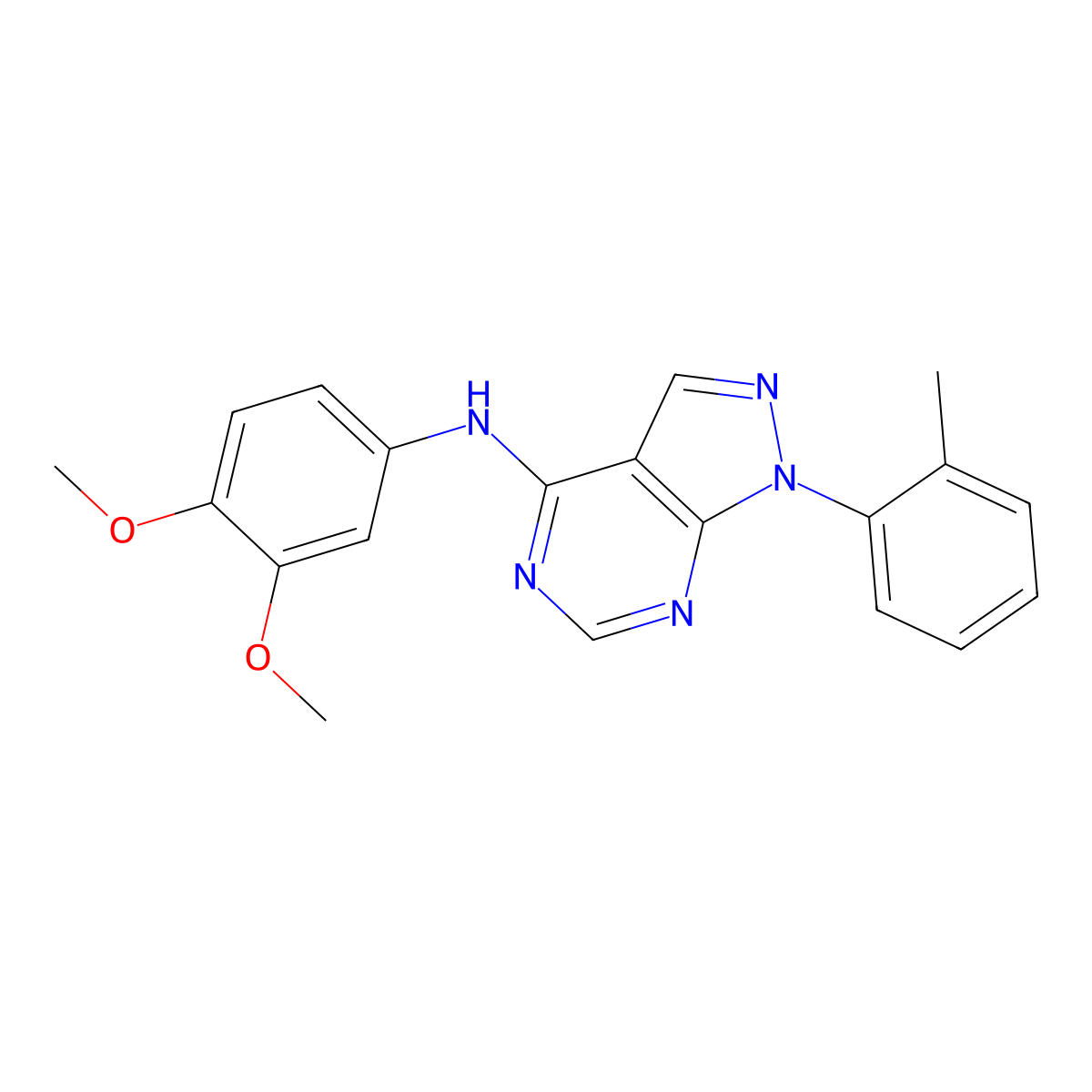 N-(3,4-dimethoxyphenyl)-1-(2-methylphenyl)-1H-pyrazolo[3,4-d]pyrimidin-4-amine molecular structure, CAS 1172387-14-2